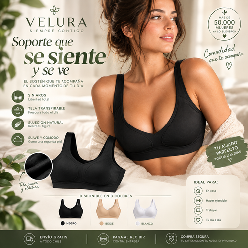 Sostén Premium VELURA® — Pack de 3, sin aros ni broches