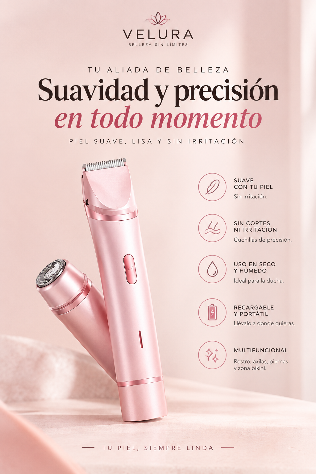 VELURA® Depiladora Íntima 2 en 1 - Adiós Vellos Encarnados y Manchas en la Ingle | Sin Dolor, Sin Cortes