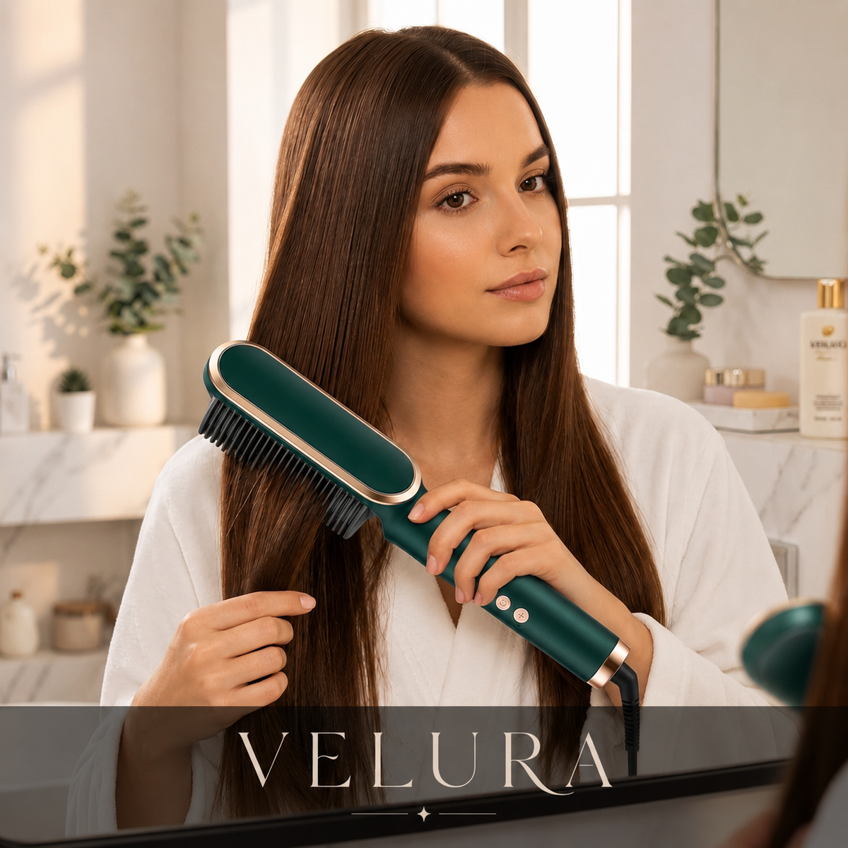 Cepillo Alisador Iónico VELURA® | Cabello Liso, Sedoso y Sin Frizz en 30 Segundos