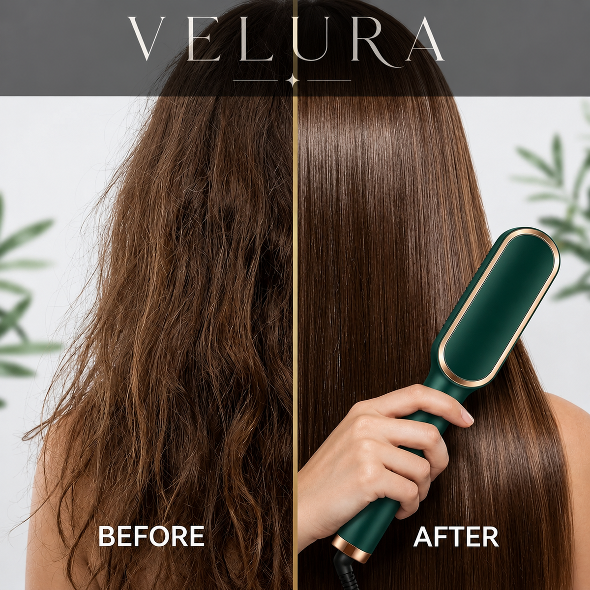 Cepillo Alisador Iónico VELURA® | Cabello Liso, Sedoso y Sin Frizz en 30 Segundos